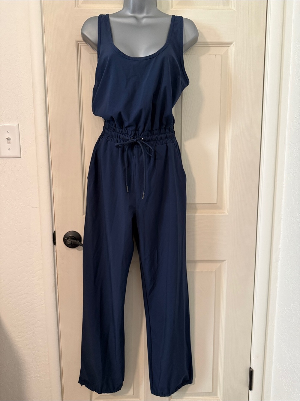 Abercrombie & Fitch Navy Sleeveless Drawstring Jumpsuit